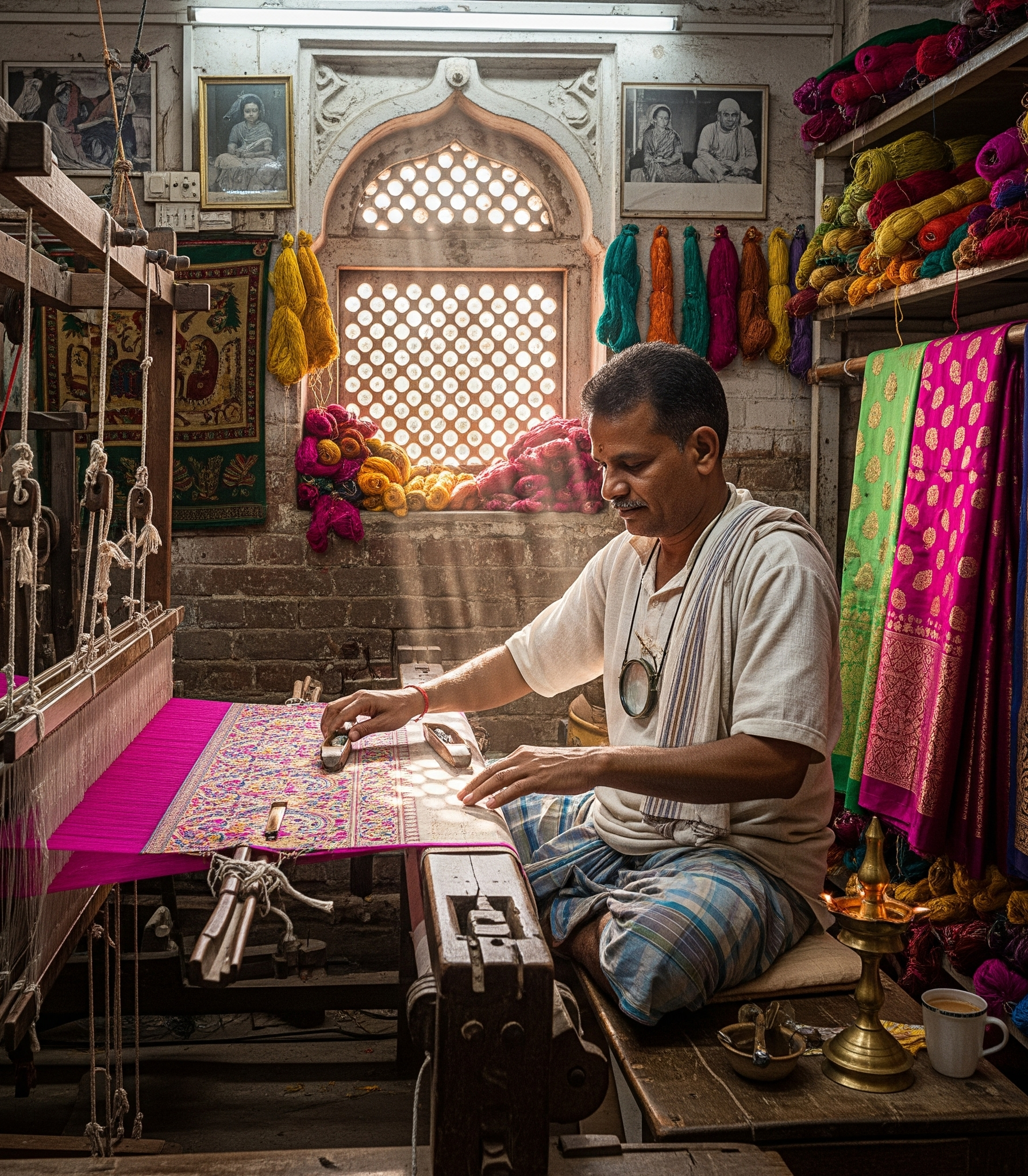 Master artisan working on traditional textile